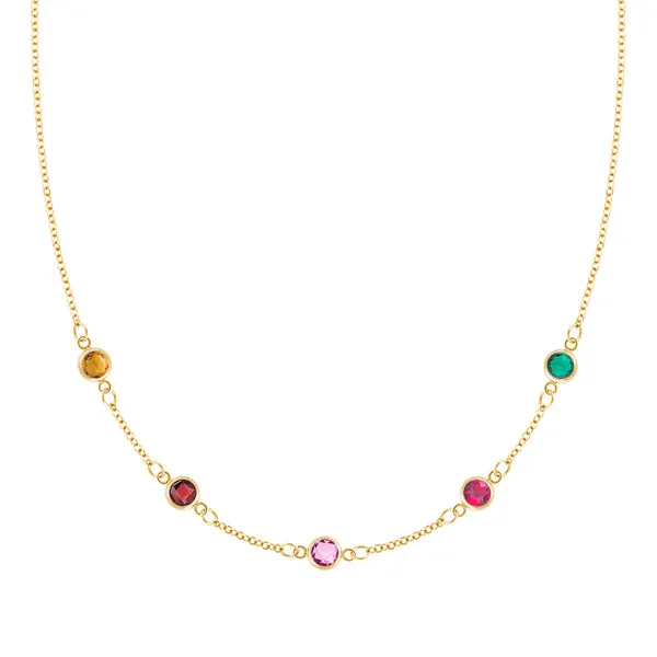 Personalized Classic 5 Birthstone Necklace in 14k Gold sold by Haverhill