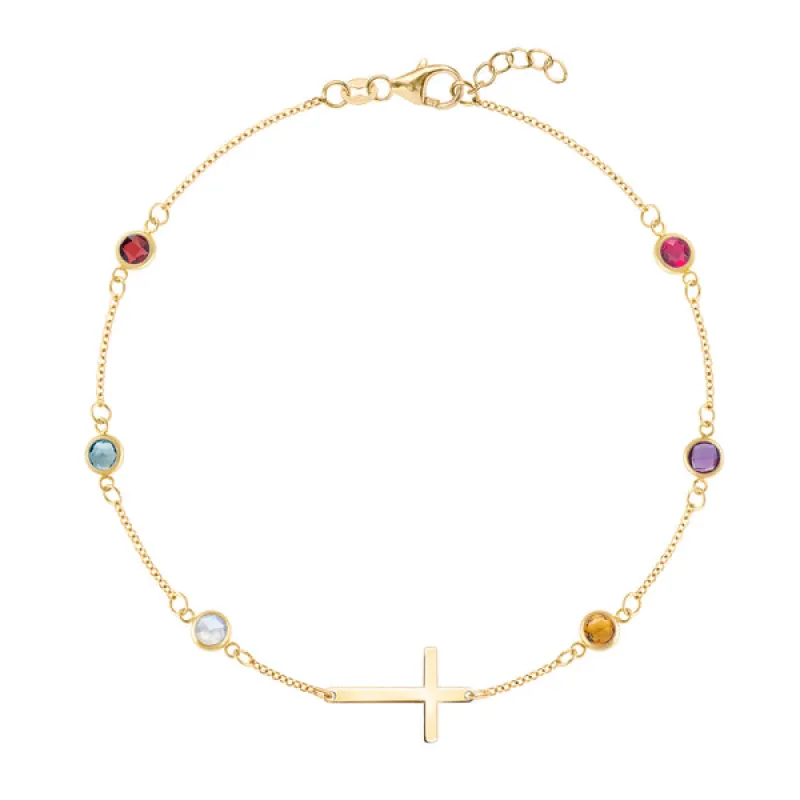 Personalized Bayberry Birthstone Cross Bracelet in 14k Gold sold by Haverhill