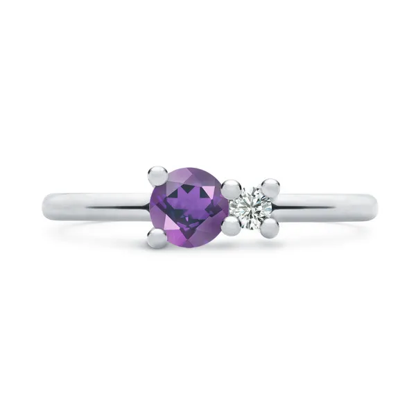 Personalized Greenwich Solitaire Birthstone & Diamond Ring in 14k Gold sold by Haverhill