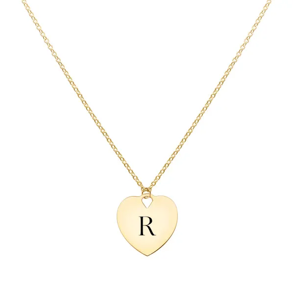 Engravable Flat Heart Pendant with Classic Chain in 14k Gold sold by Haverhill
