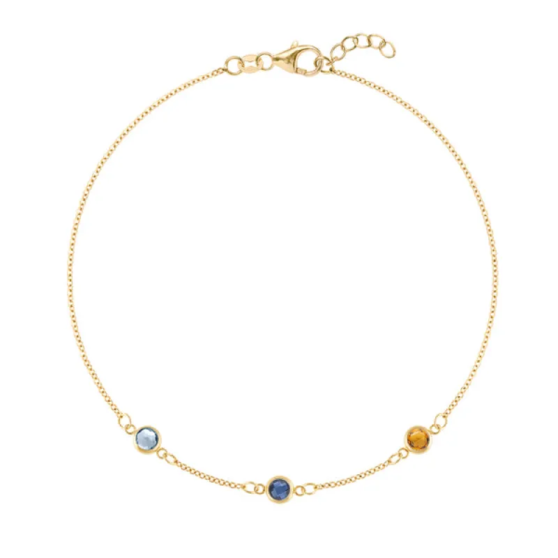 Personalized Classic 3 Birthstone Bracelet in 14k Gold sold by Haverhill
