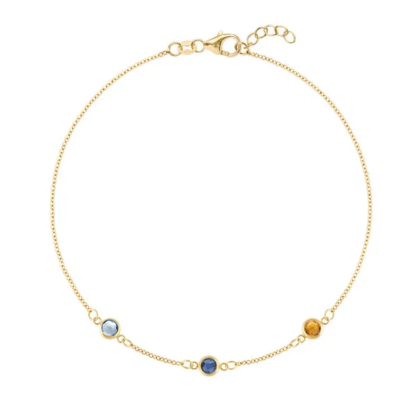 Personalized Classic 3 Birthstone Bracelet in 14k Gold sold by Haverhill