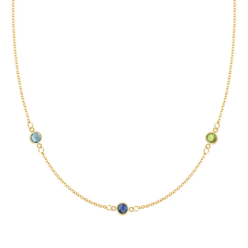 Personalized Classic 3 Birthstone Necklace in 14k Gold sold by Haverhill