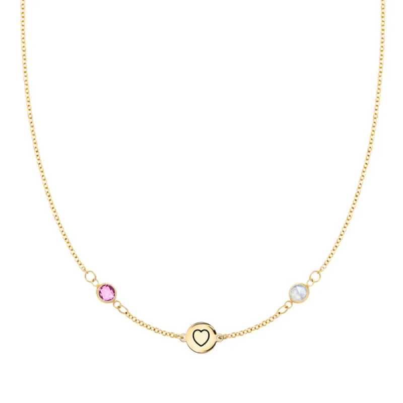 Personalized Heart Disc & Classic 2 Birthstone Necklace in 14k Gold sold by Haverhill