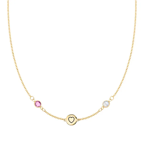 Personalized Heart Disc & Classic 2 Birthstone Necklace in 14k Gold sold by Haverhill