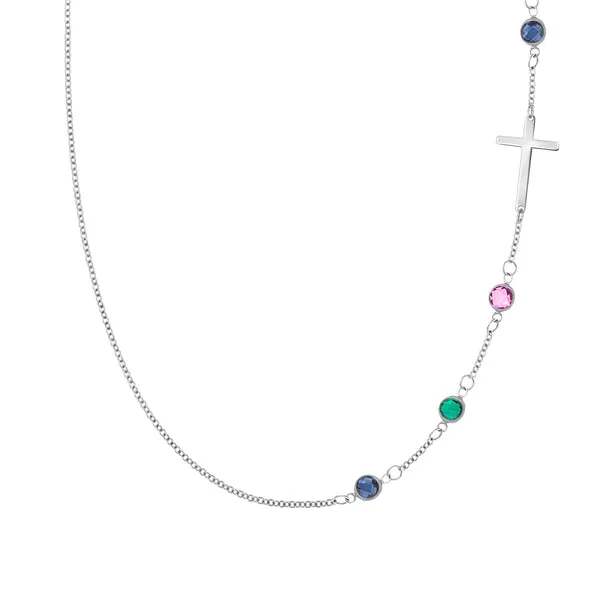 Personalized Classic Cross & 4 Birthstone Necklace in 14k Gold sold by Haverhill