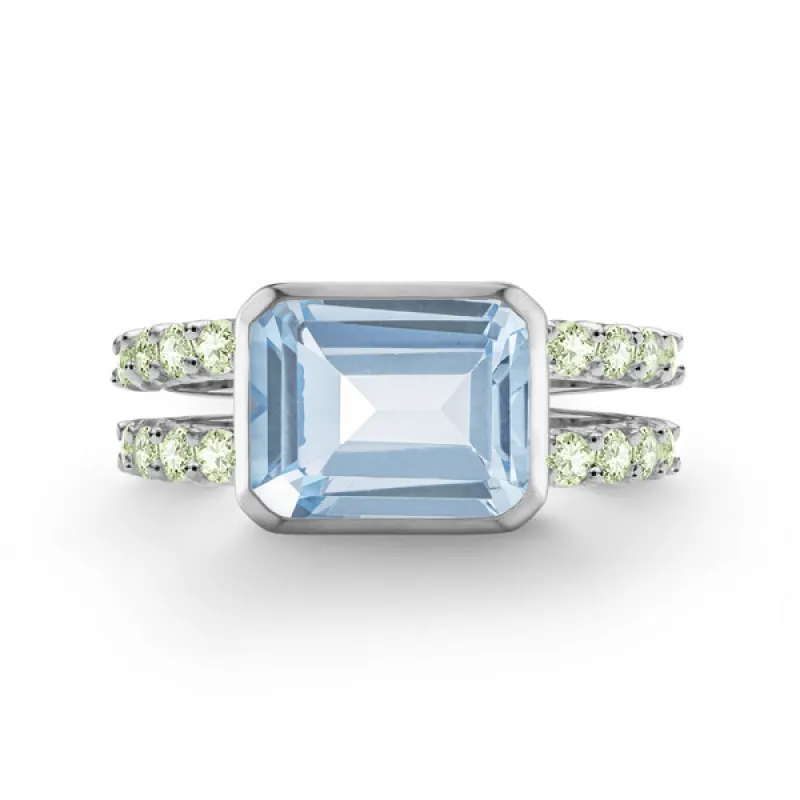 Personalized Warren Horizontal Birthstone Ring with Accent Stones in 14k Gold sold by Haverhill