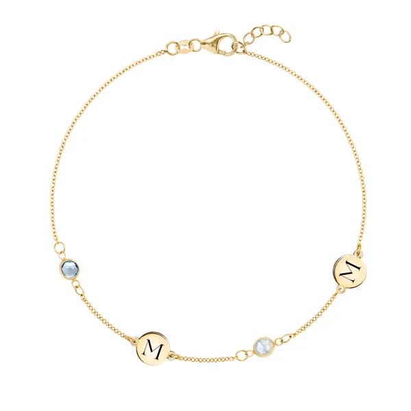 Personalized Classic 2 Letter & 2 Birthstone Bracelet in 14k Gold sold by Haverhill