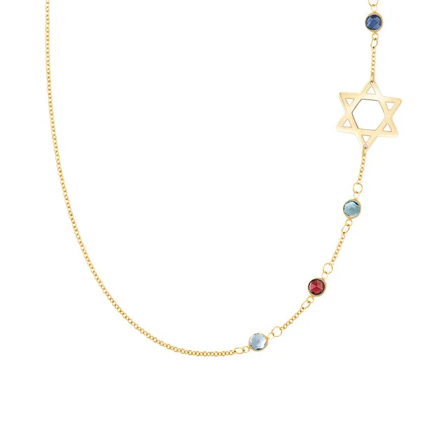 Personalized Classic Star of David & 4 Birthstone Necklace in 14k Gold sold by Haverhill