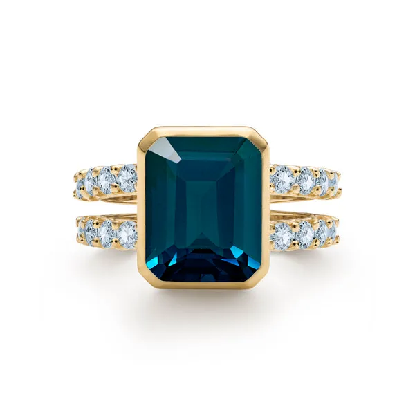 Personalized Warren Vertical Birthstone Ring with Accent Stones in 14k Gold sold by Haverhill