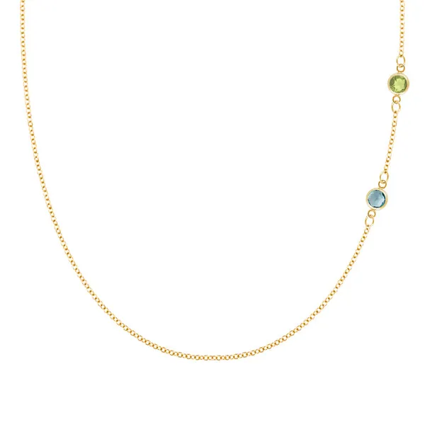 Personalized Classic 2 Birthstone Necklace in 14k Gold sold by Haverhill