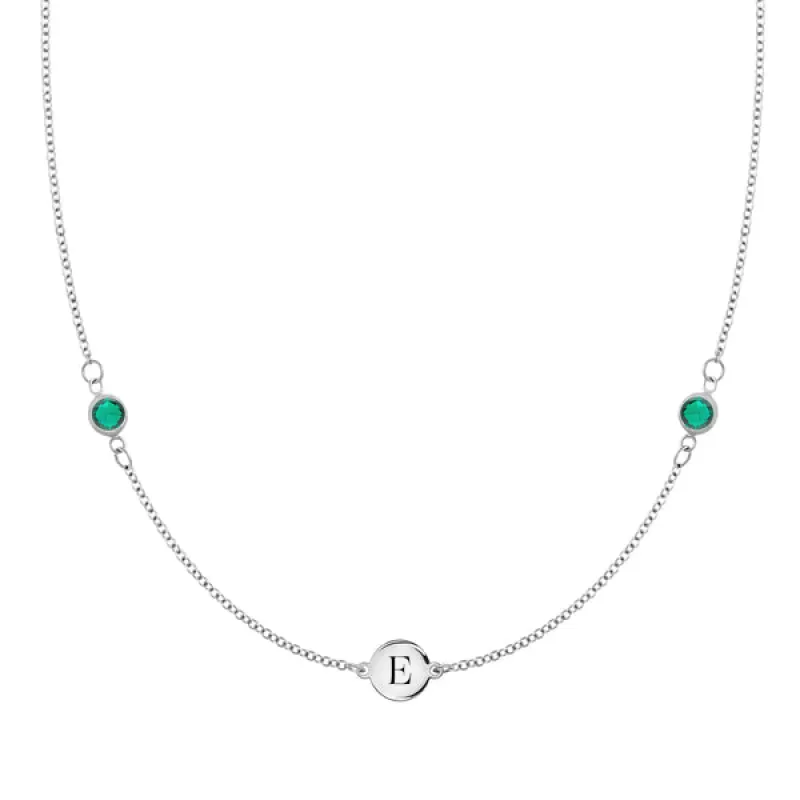 Personalized Classic 1 Letter & 2 Birthstone Necklace in 14k Gold sold by Haverhill