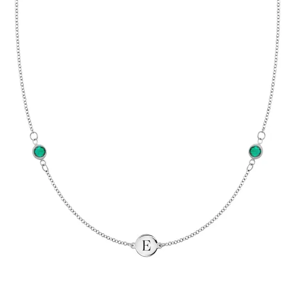 Personalized Classic 1 Letter & 2 Birthstone Necklace in 14k Gold sold by Haverhill