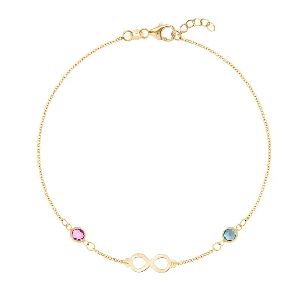 Personalized Classic Infinity & 2 Birthstone Bracelet in 14k Gold sold by Haverhill