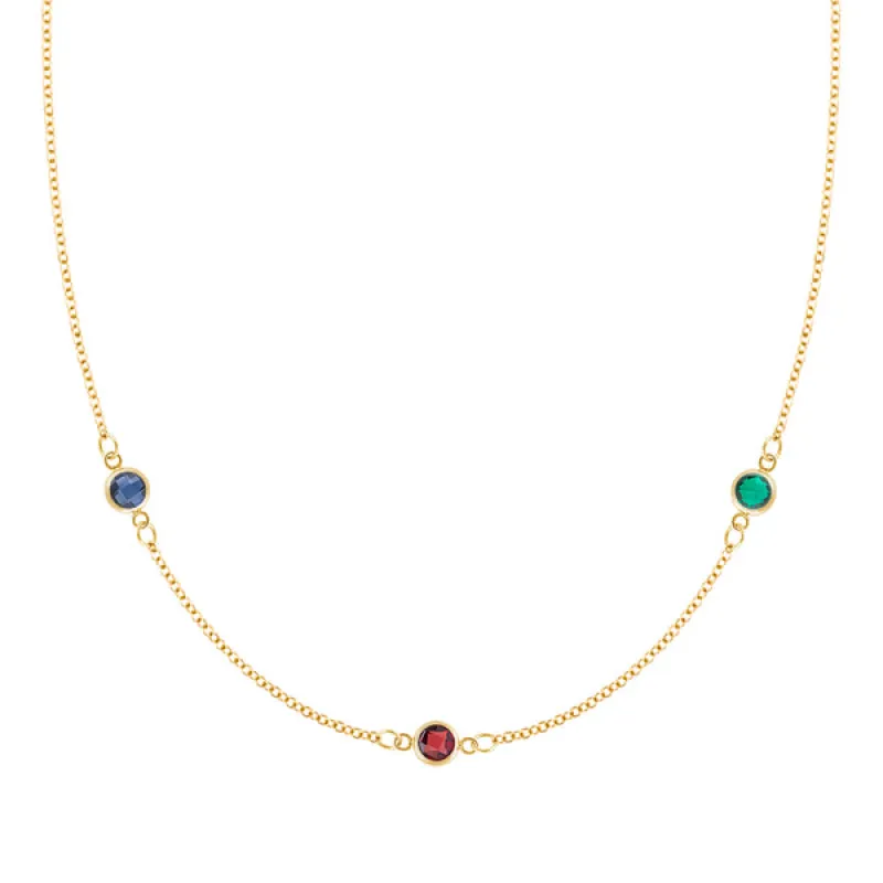 Personalized Classic 3 Birthstone Necklace in 14k Gold sold by Haverhill