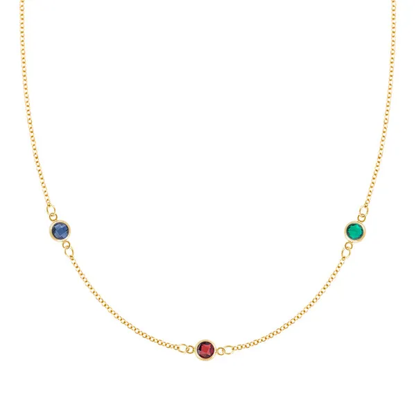 Personalized Classic 3 Birthstone Necklace in 14k Gold sold by Haverhill