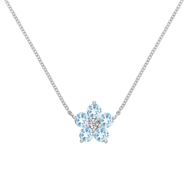 Personalized Greenwich Flower Birthstone & Diamond Necklace in 14k Gold sold by Haverhill