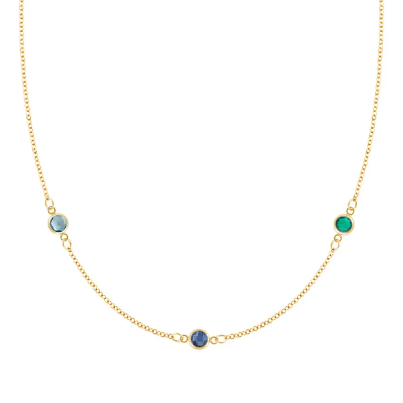 Personalized Classic 3 Birthstone Necklace in 14k Gold sold by Haverhill