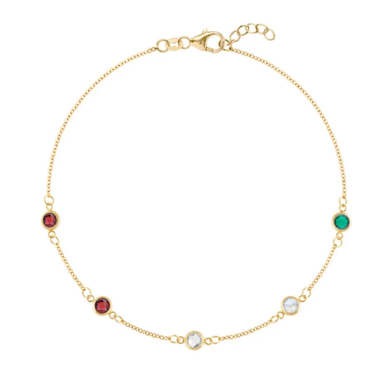 Personalized Classic 5 Birthstone Bracelet in 14k Gold sold by Haverhill