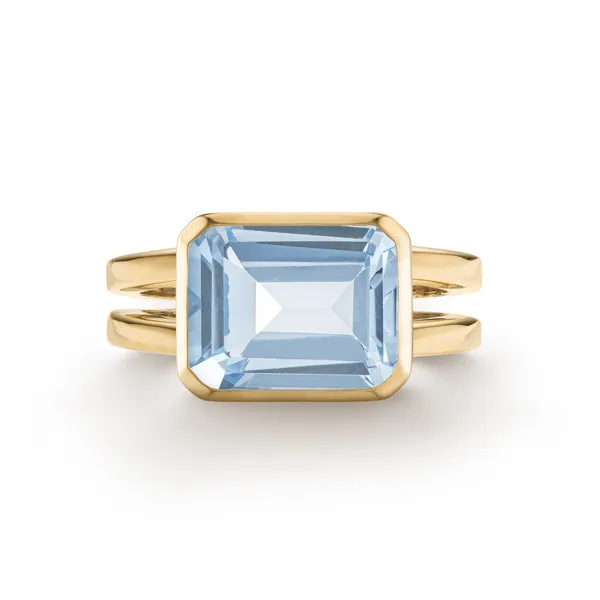 Personalized Warren Horizontal Birthstone Ring in 14k Gold sold by Haverhill