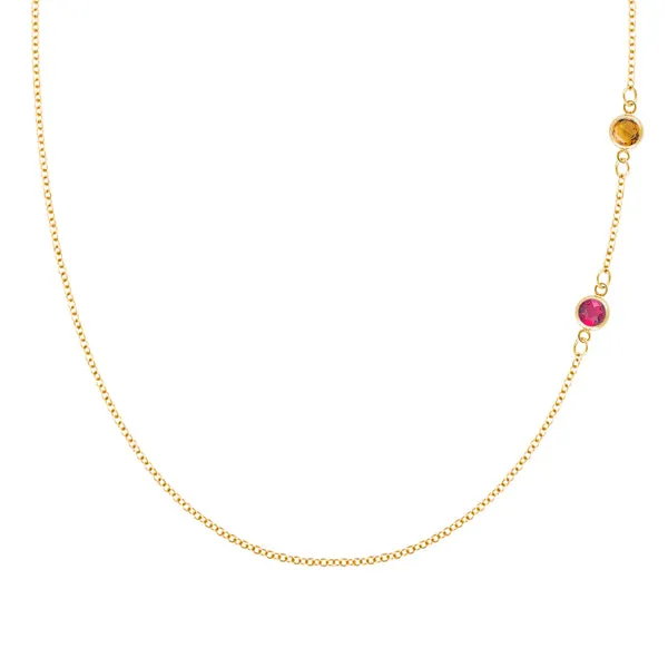 Personalized Classic 2 Birthstone Necklace in 14k Gold sold by Haverhill