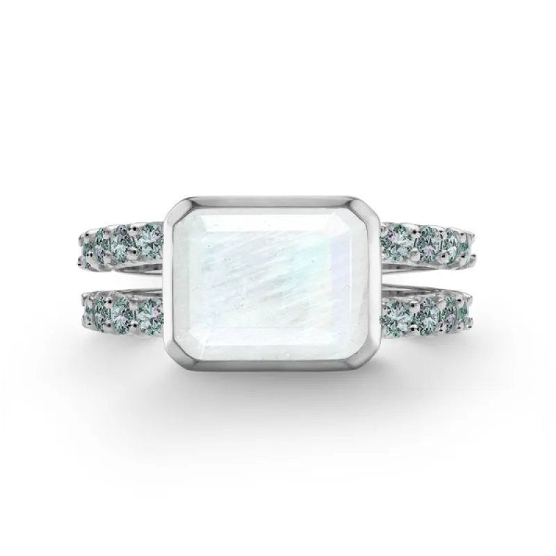 Personalized Warren Horizontal Birthstone Ring with Accent Stones in 14k Gold sold by Haverhill