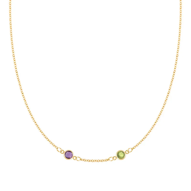 Personalized Classic 2 Birthstone Necklace in 14k Gold (Centered) sold by Haverhill