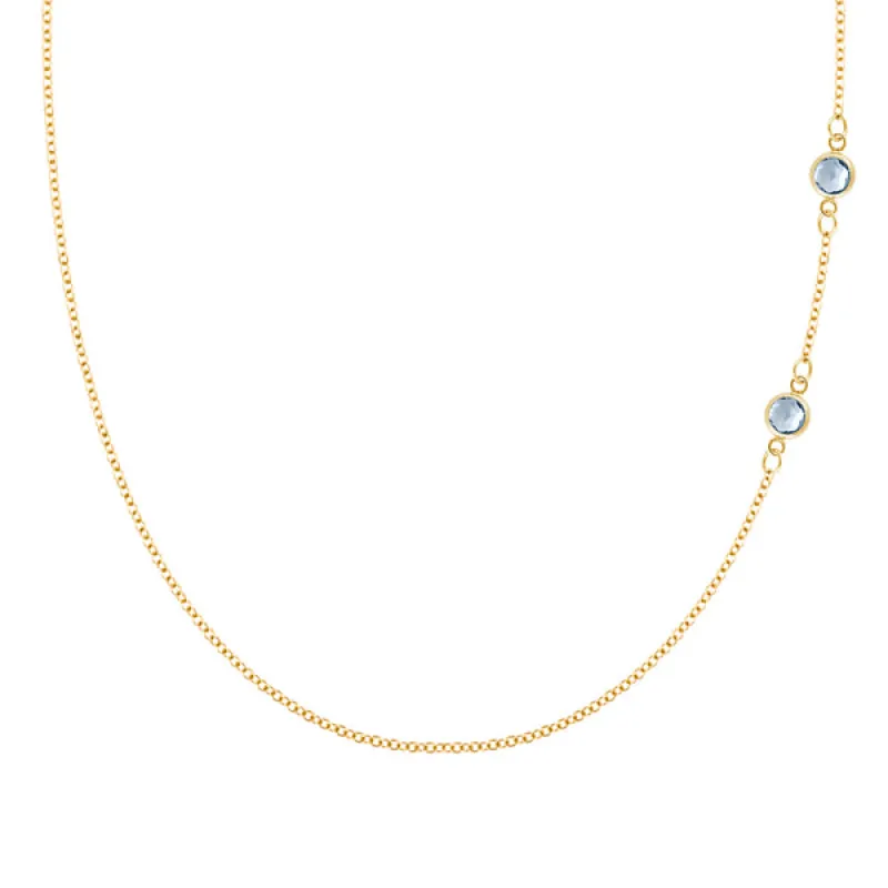 Personalized Classic 2 Birthstone Necklace in 14k Gold sold by Haverhill