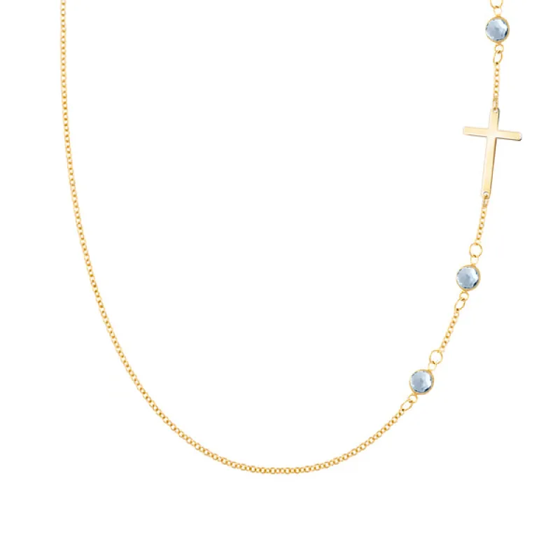 Personalized Classic Cross & 3 Birthstone Necklace in 14k Gold sold by Haverhill
