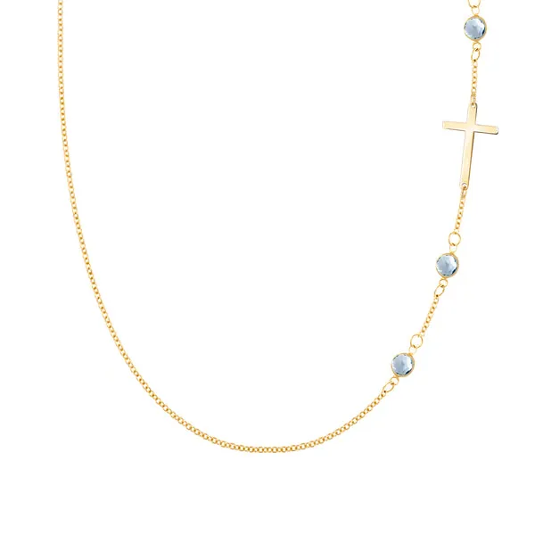 Personalized Classic Cross & 3 Birthstone Necklace in 14k Gold sold by Haverhill