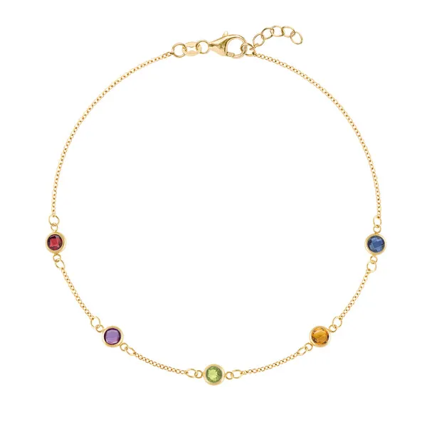 Personalized Classic 5 Birthstone Bracelet in 14k Gold sold by Haverhill