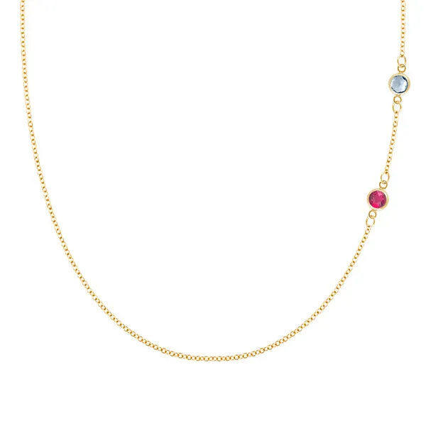 Personalized Classic 2 Birthstone Necklace in 14k Gold sold by Haverhill