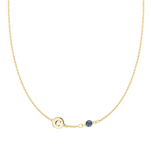 Personalized Classic 1 Letter & 1 Birthstone Necklace in 14k Gold (Single Spacing) sold by Haverhill