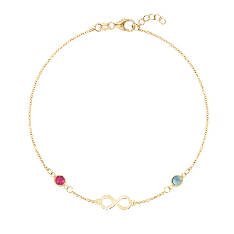 Personalized Classic Infinity & 2 Birthstone Bracelet in 14k Gold sold by Haverhill