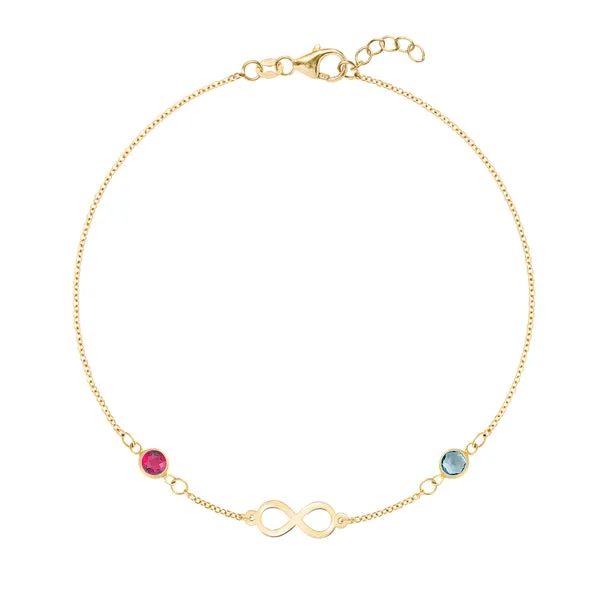 Personalized Classic Infinity & 2 Birthstone Bracelet in 14k Gold sold by Haverhill