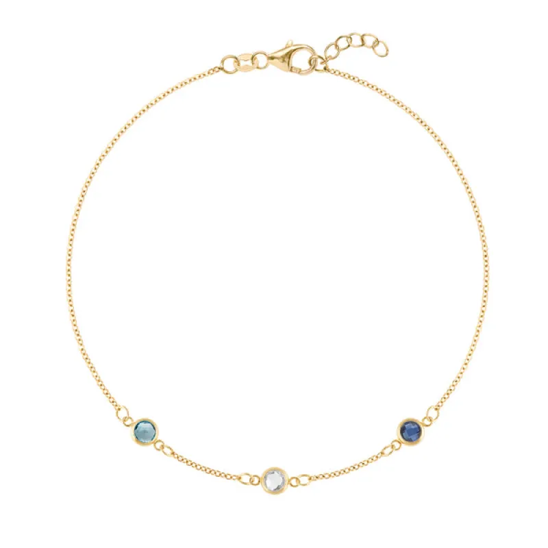 Personalized Classic 3 Birthstone Bracelet in 14k Gold sold by Haverhill