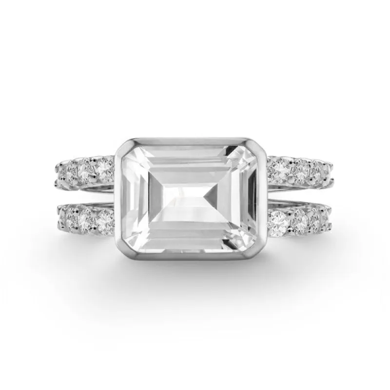 Personalized Warren Horizontal Birthstone Ring with Accent Stones in 14k Gold sold by Haverhill