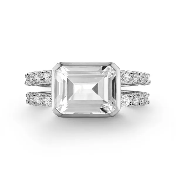 Personalized Warren Horizontal Birthstone Ring with Accent Stones in 14k Gold sold by Haverhill