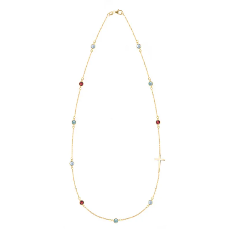 Personalized Bayberry Birthstone Cross Necklace in 14k Gold sold by Haverhill