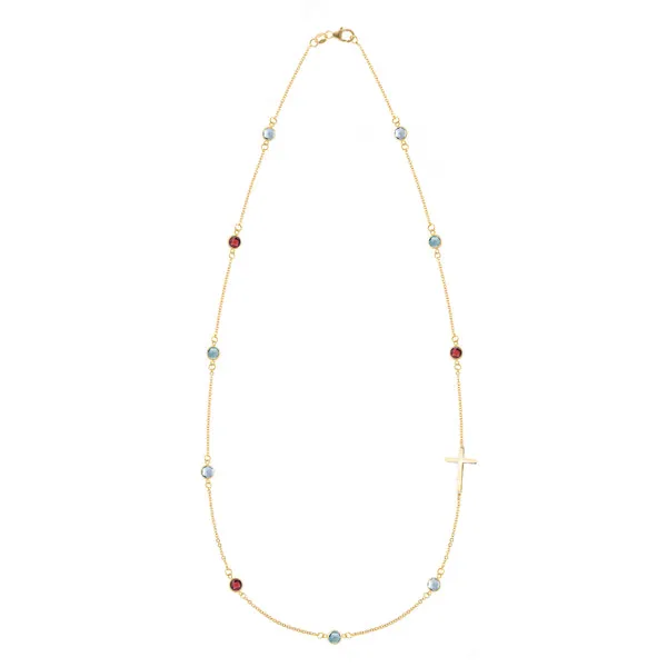 Personalized Bayberry Birthstone Cross Necklace in 14k Gold sold by Haverhill