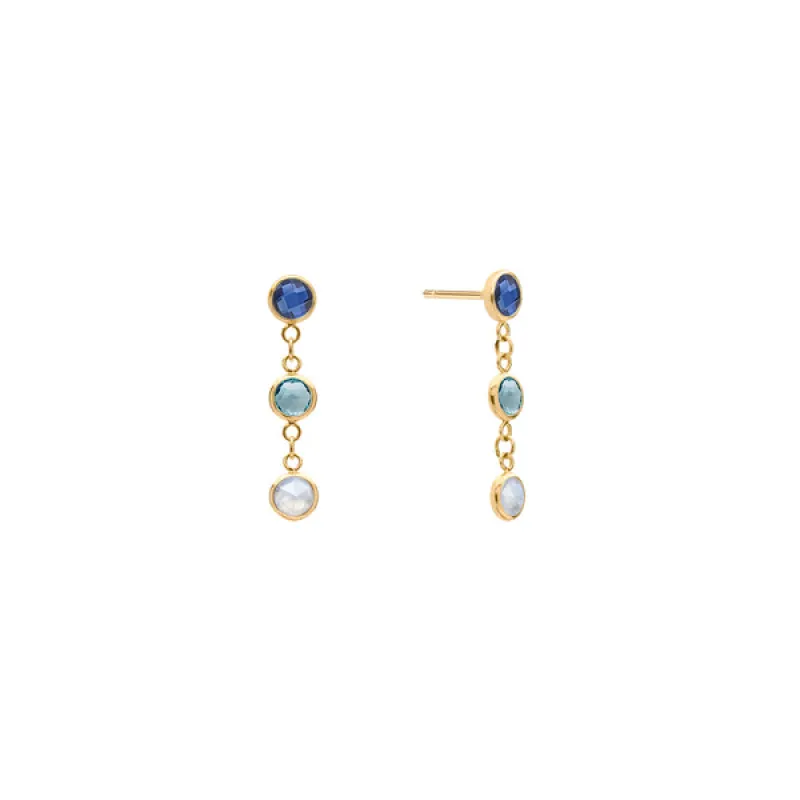 Personalized Classic 3 Birthstone Earrings in 14k Gold sold by Haverhill