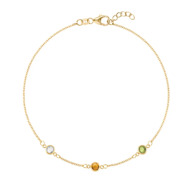 Personalized Classic 3 Birthstone Bracelet in 14k Gold sold by Haverhill