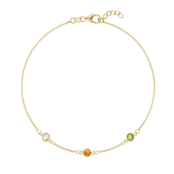 Personalized Classic 3 Birthstone Bracelet in 14k Gold sold by Haverhill