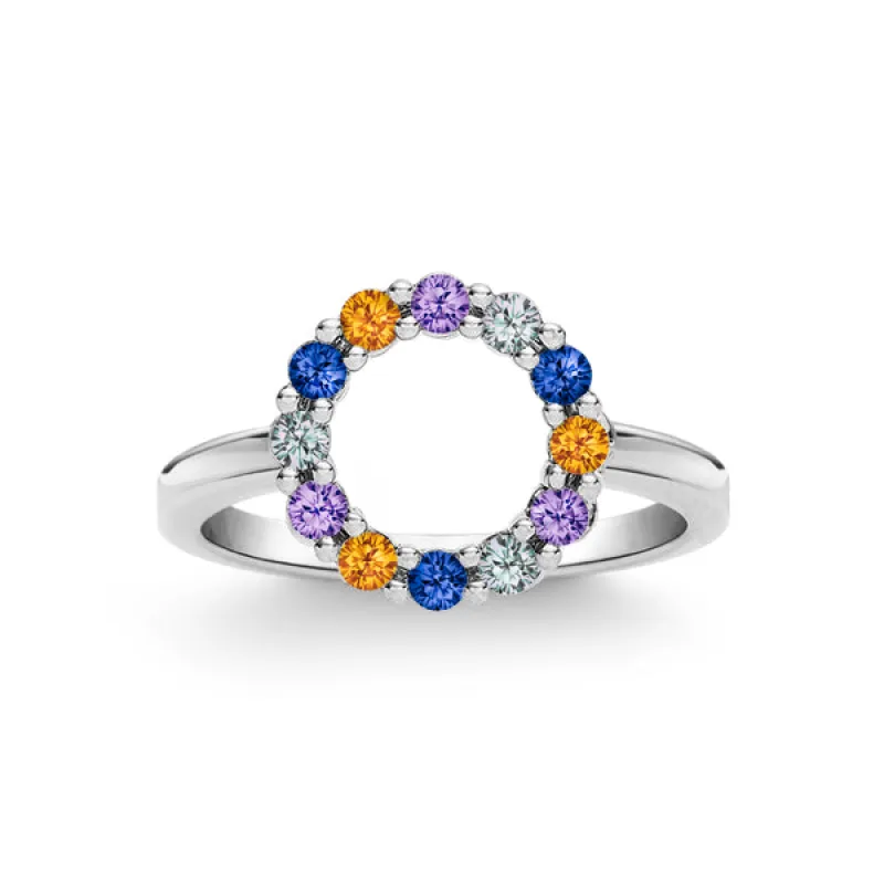 Personalized Rosecliff Small Circle Birthstone Ring in 14k Gold sold by Haverhill