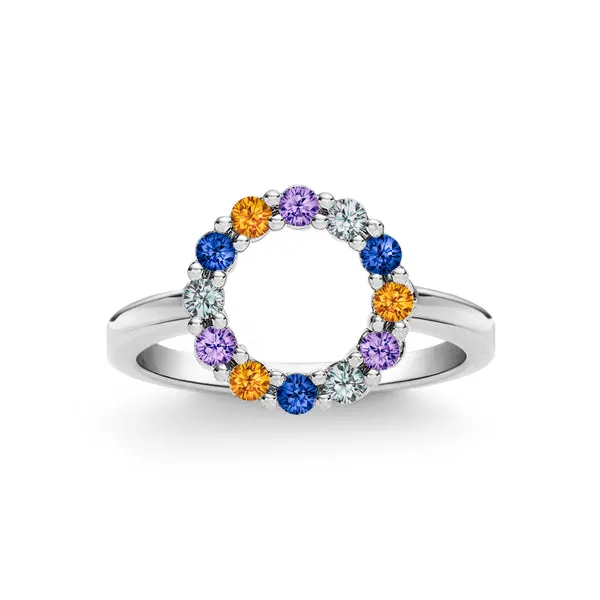 Personalized Rosecliff Small Circle Birthstone Ring in 14k Gold sold by Haverhill