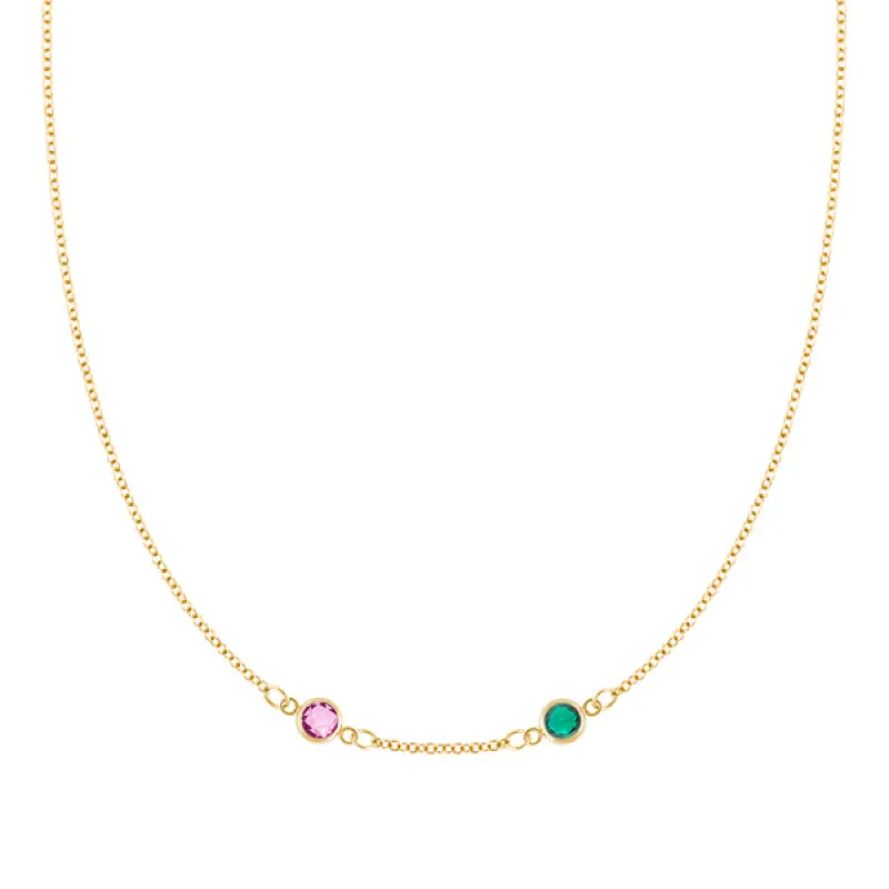 Personalized Classic 2 Birthstone Necklace in 14k Gold (Centered) sold by Haverhill