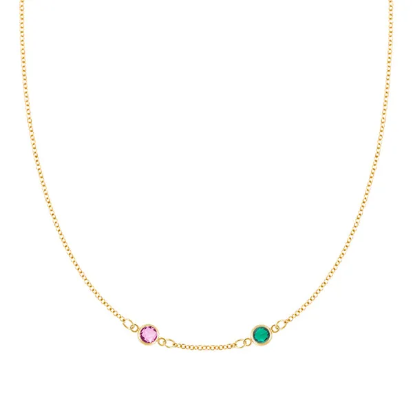 Personalized Classic 2 Birthstone Necklace in 14k Gold (Centered) sold by Haverhill