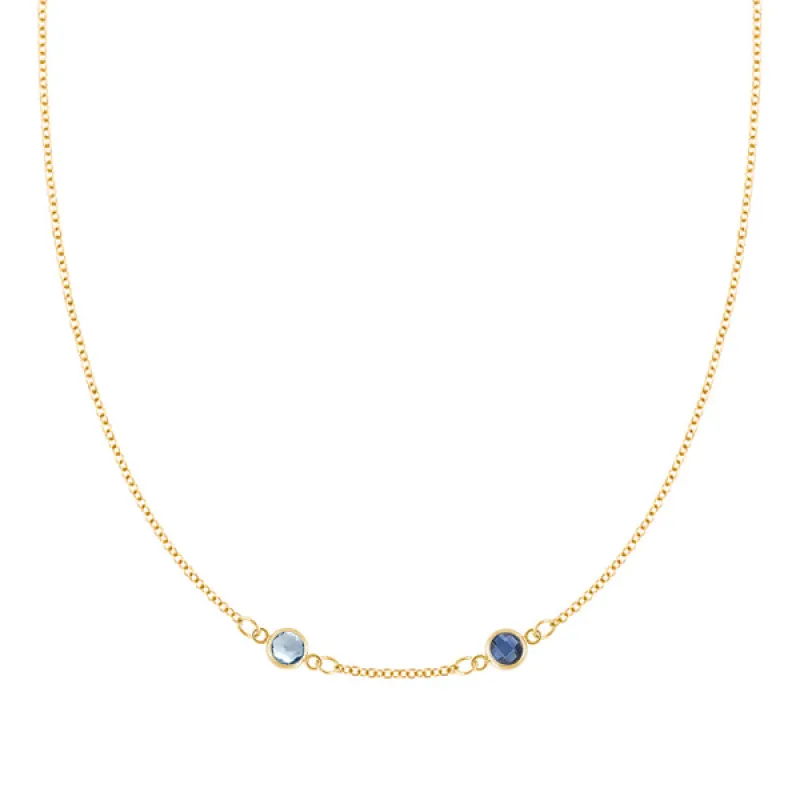Personalized Classic 2 Birthstone Necklace in 14k Gold (Centered) sold by Haverhill