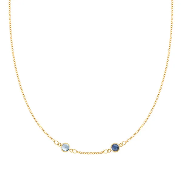 Personalized Classic 2 Birthstone Necklace in 14k Gold (Centered) sold by Haverhill
