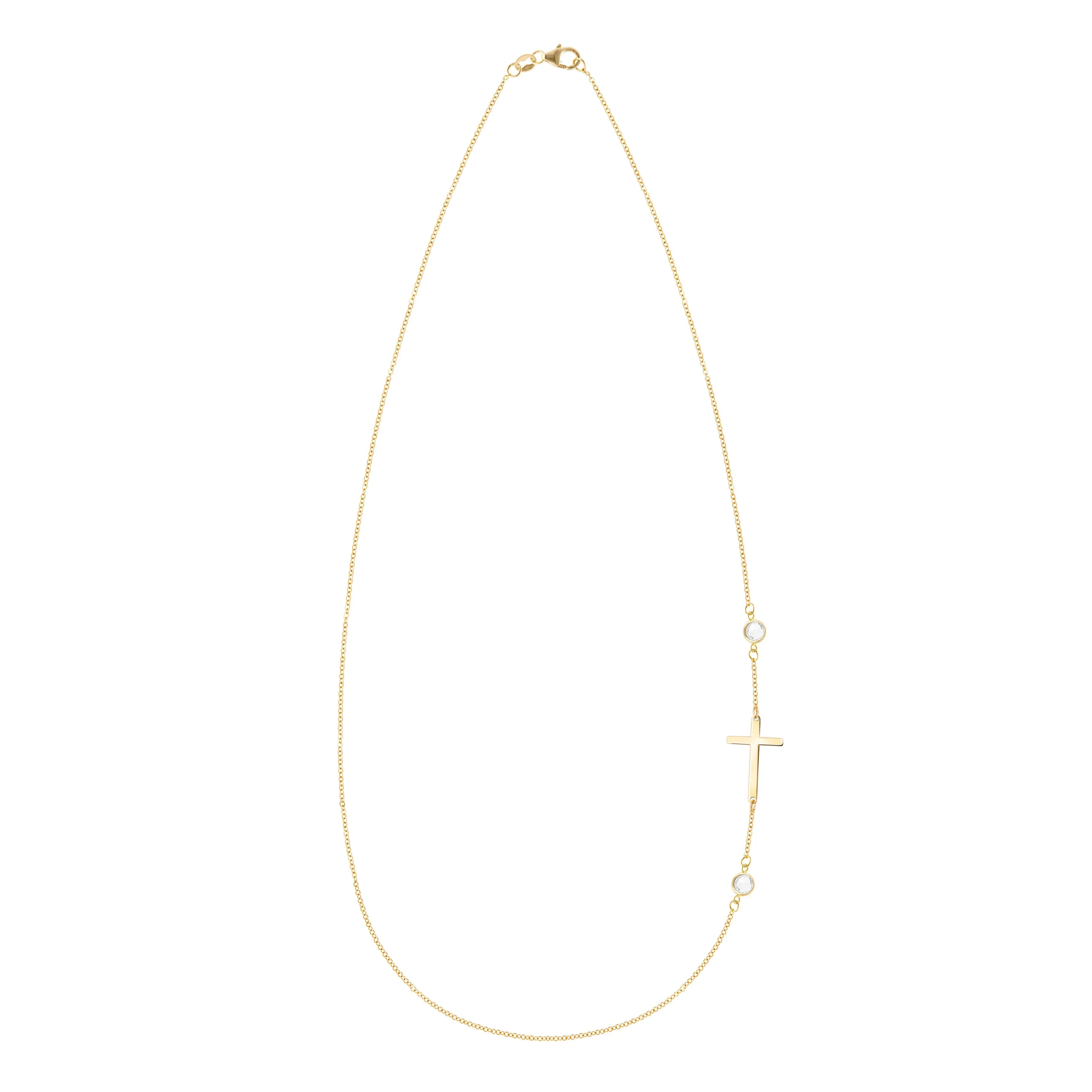 Personalized Classic Cross & 2 Birthstone Necklace in 14k Gold sold by Haverhill product image thumbnail 3